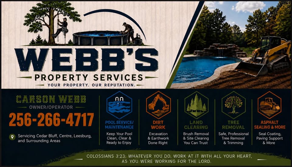 Webb's Property Services: pool service, dirt work, land clearing, tree removal and asphalt sealing