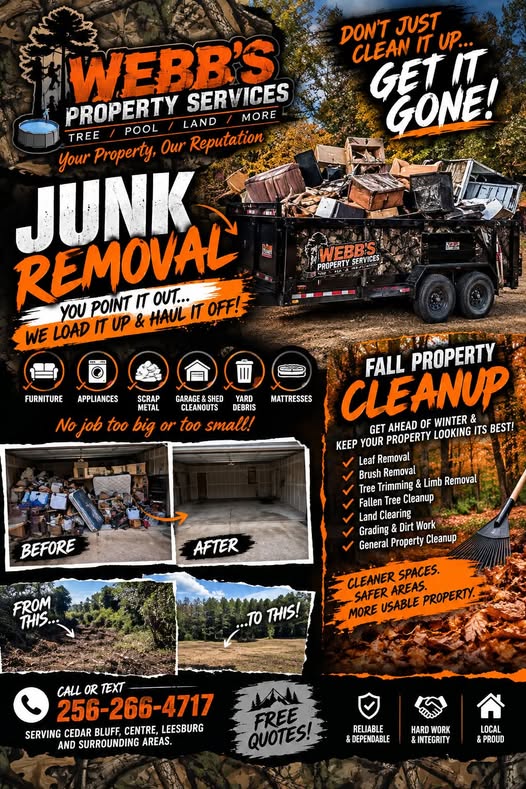 Junk removal and fall property cleanup, with before and after photos